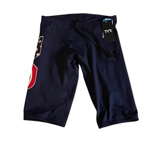 TYR Mens Logo Jammer USA Swim Shorts Navy Blue Size 30 S  NWT